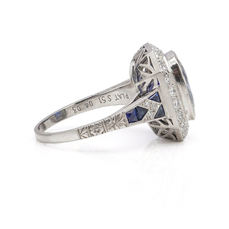 5.10ct Sapphire and Diamond Cluster Ring in Platinum