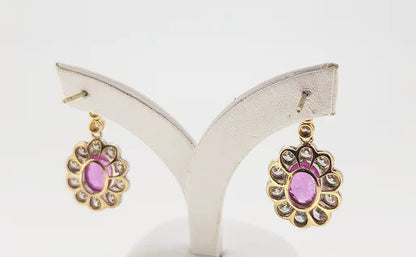 Pink Sapphire and Diamond Oval Cluster Drop Earrings in 18ct Gold