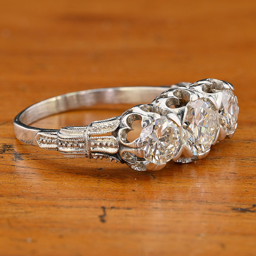 Art Deco 1.97ct Three Stone Diamond Engagement Ring in Platinum