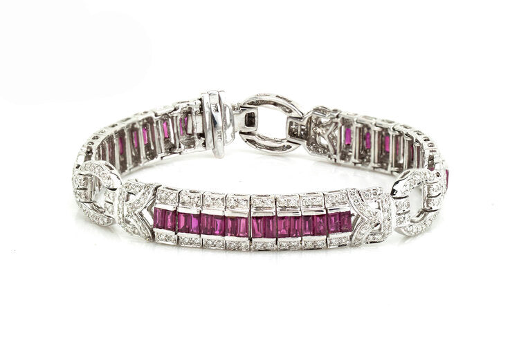 Vintage 2.4ct Baguette Cut Ruby and Diamond Bracelet, 18ct White Gold