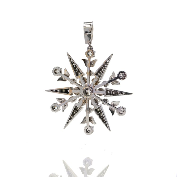 Art Deco Old Cut Diamond Star Pendant, 2.42 carats