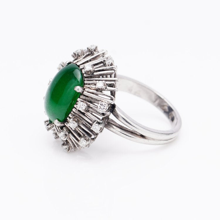 Vintage 3.60ct Natural Jade and Diamond Starburst Cluster Ring