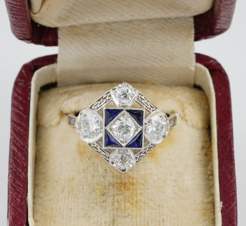 Art Deco 1.5ct Diamond and Sapphire Dress Ring in Platinum