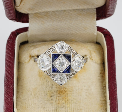 Art Deco 1.5ct Diamond and Sapphire Dress Ring in Platinum