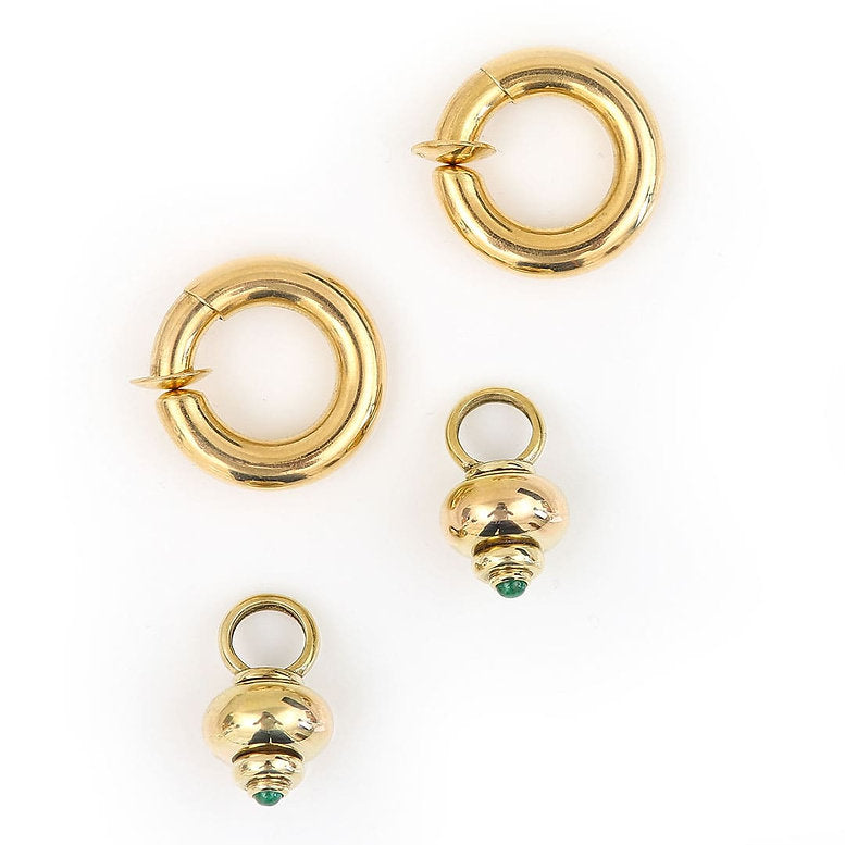 Yellow Gold Earrings with Cabochon Emerald Drops