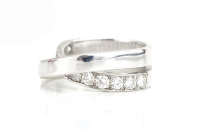 Vintage Cartier 1.00ct Diamond and 18ct White Gold Criss Cross Ring; 1.00 carat total, with original box. Made in France, Paris, Circa 1990s