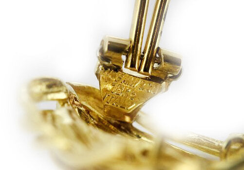 Tiffany and Co Vintage 18ct Yellow Gold Clip On Earrings; Tiffany & Co 18ct earrings in an abstract feathered design, in original box