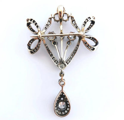 Antique Victorian 5ct Old Cut Diamond Bow Pendant Brooch