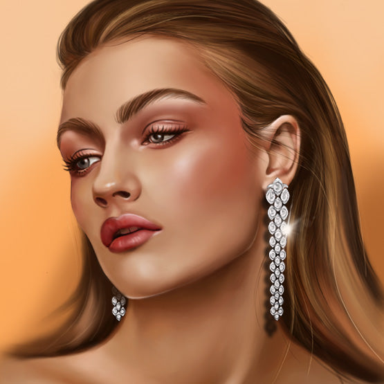 Contemporary Rose Cut Diamond Drop Earrings; set with rose-cut diamonds and round brilliant-cut diamonds in a tiered design, 17.20 carat total. Handcrafted from lightly hammered 18ct white gold