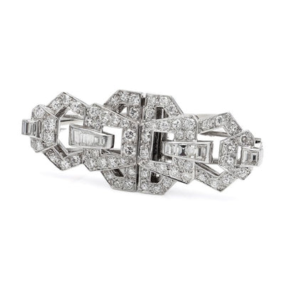 Vintage 1.84ct Brilliant and Baguette Diamond Double Clip Brooch in Platinum Circa 1940s