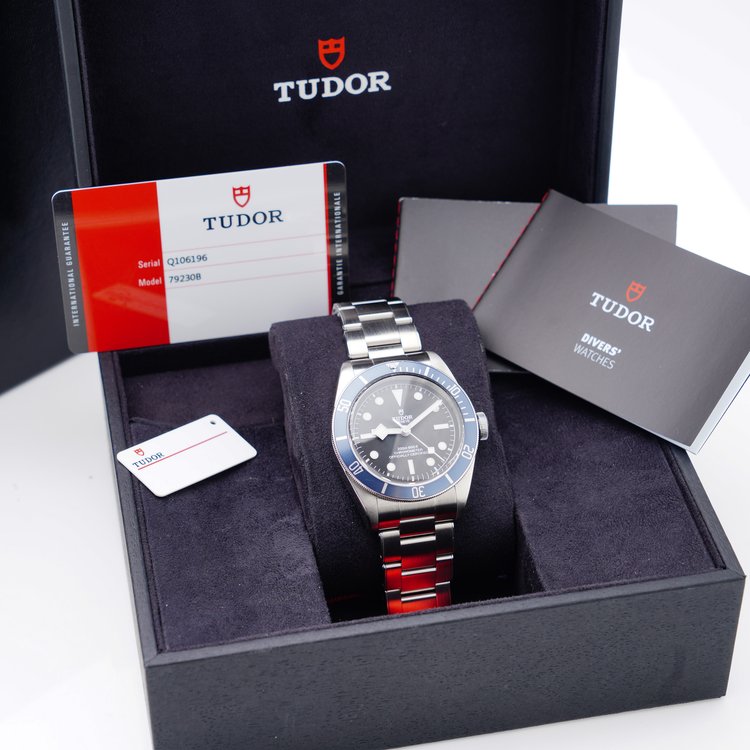 Tudor Heritage 7923OB Stainless Steel Automatic Watch with Blue Unidirectional Rotating Bezel