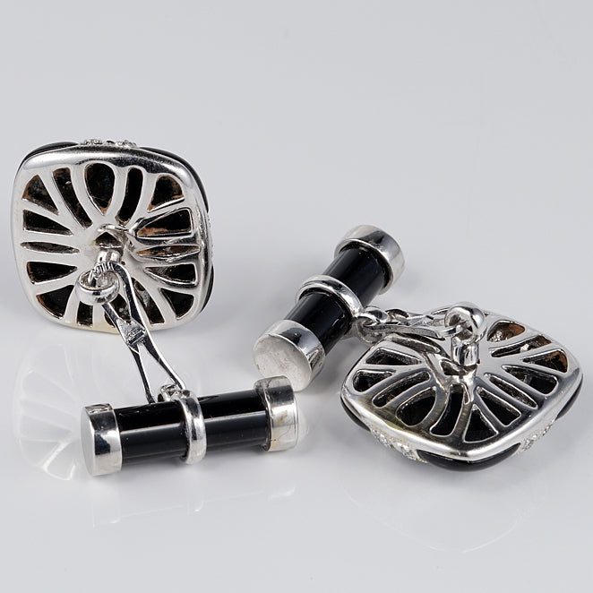 Art Deco Black Onyx and Diamond Cufflinks in 18ct White Gold