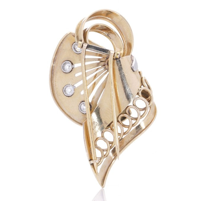 Vintage Retro Boucheron 1.41ct Diamond Set 18ct Yellow Gold Brooch