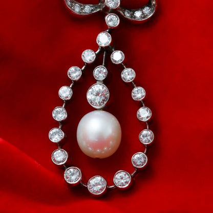 Vintage 1950s Freshwater Pearl and Diamond Pendant Necklace, 1.50 carats