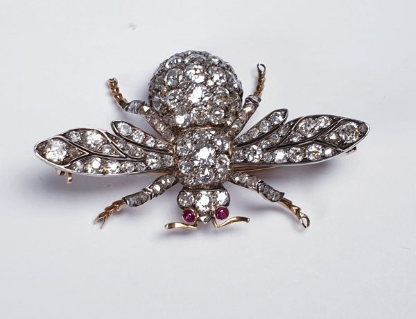 Antique Victorian Old Mine Cut Diamond Bee Brooch, 10.00 carats