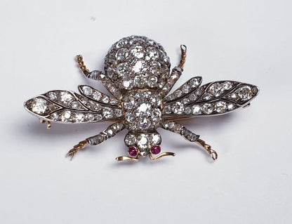 Antique Victorian Old Mine Cut Diamond Bee Brooch, 10.00 carats