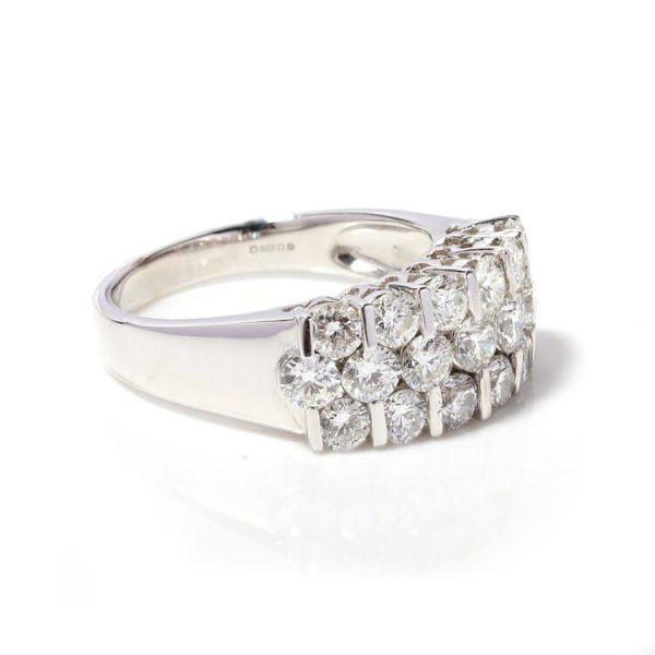 Vintage 1970s Diamond Three Row Unisex Dress Ring in 18ct White Gold, 3.80 carats