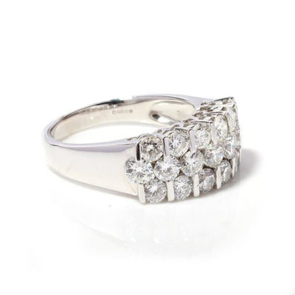 Vintage 1970s Diamond Three Row Unisex Dress Ring in 18ct White Gold, 3.80 carats