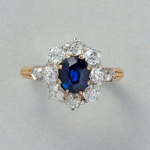 Antique 1.82ct Sapphire and Old Cut Diamond Cluster Ring - 3rd & Final Payment Instalment