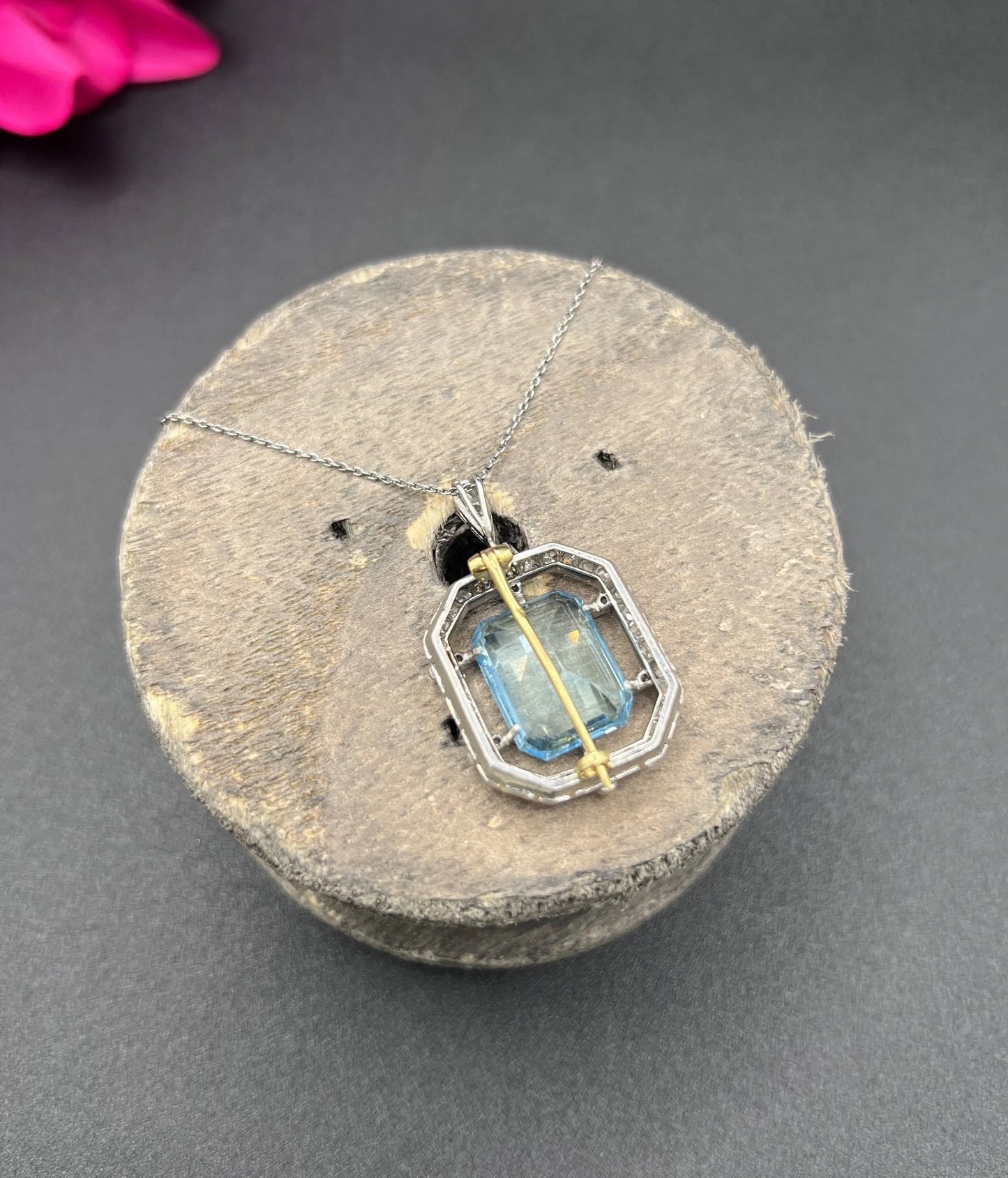 French Edwardian 18 Carat Gold, Platinum, Aquamarine and Diamond Pendant Necklace
