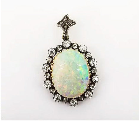 Antique Victorian Opal and Diamond Cluster Pendant / Brooch, Circa 1875