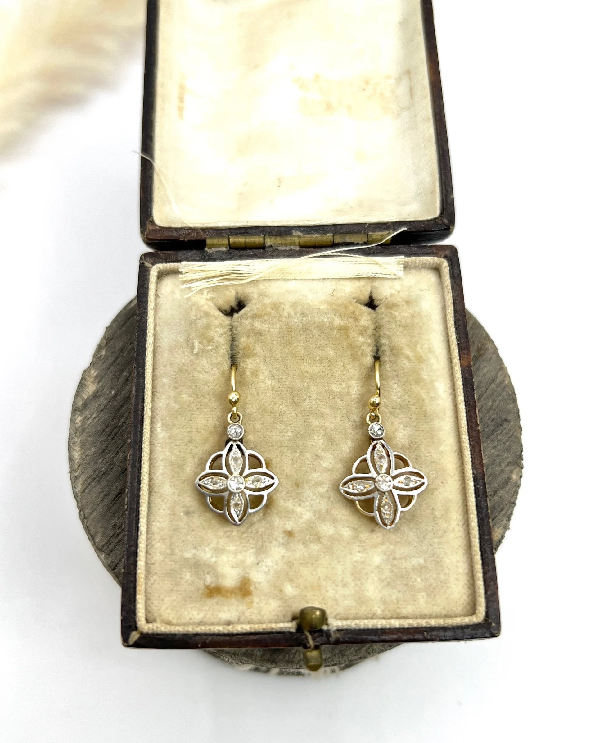 Antique 18ct Gold & Platinum, Edwardian era Diamond Drop Dangle Earrings