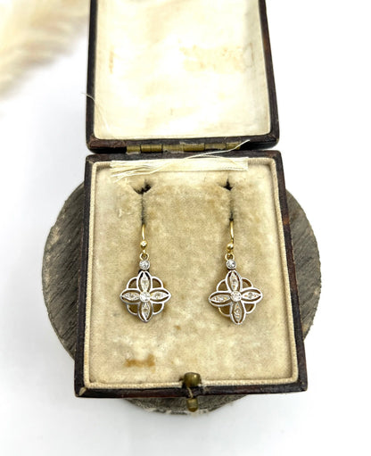 Antique 18ct Gold & Platinum, Edwardian era Diamond Drop Dangle Earrings
