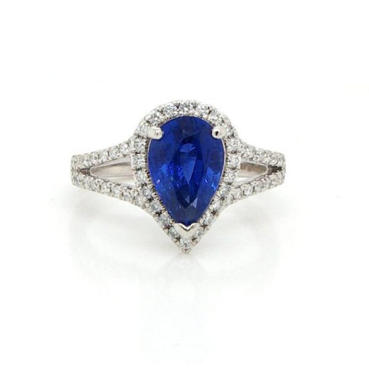 Pear Shaped Sapphire and Diamond Cluster Ring, 2.46 carats