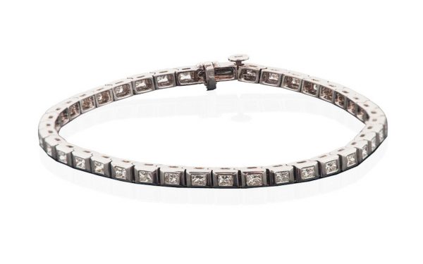 Princess cut Diamond Line Bracelet, 5.20 carat total, 18ct White Gold