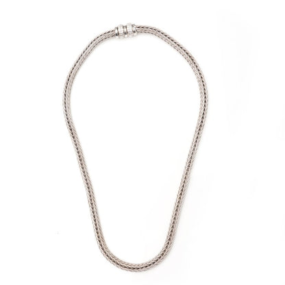 Vintage La Pepita 18ct White Gold Woven Wheat Necklace with Diamond Set Clasp, 1.08 carat total, Made in Italy, Circa 1990s