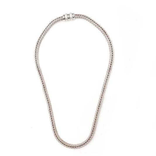 Vintage La Pepita 18ct White Gold Woven Wheat Necklace with Diamond Set Clasp, 1.08 carat total, Made in Italy, Circa 1990s
