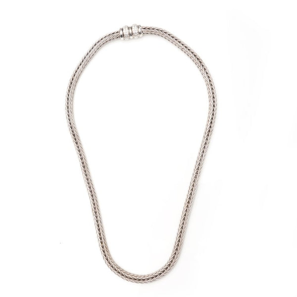 Vintage La Pepita 18ct White Gold Woven Wheat Necklace with Diamond Set Clasp, 1.08 carat total, Made in Italy, Circa 1990s