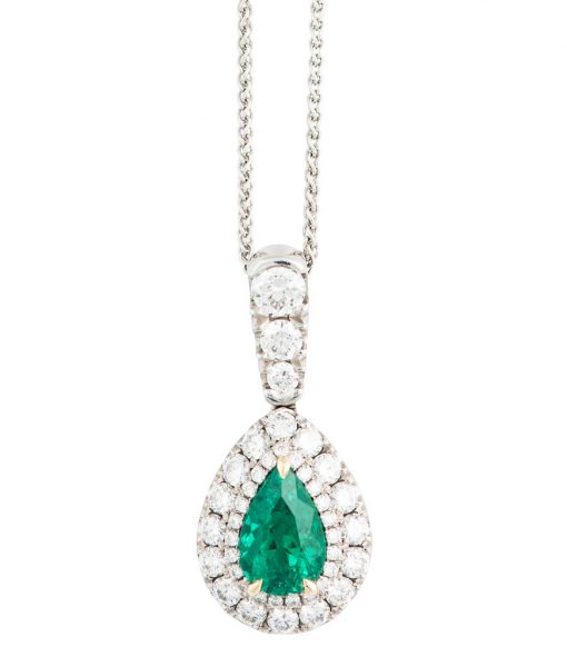 Emerald and Diamond Cluster Pendant, 1.94 carat total, 18ct White Gold