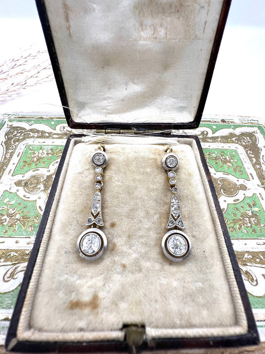 Edwardian Antique 1.50ct Diamond Target Drop Earrings