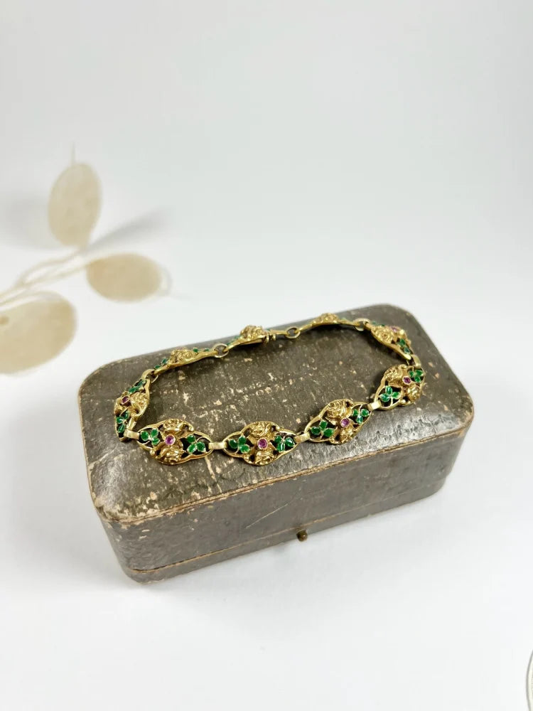 Antique 18 Carat Yellow Gold Bracelet With Rubies And Enamel
