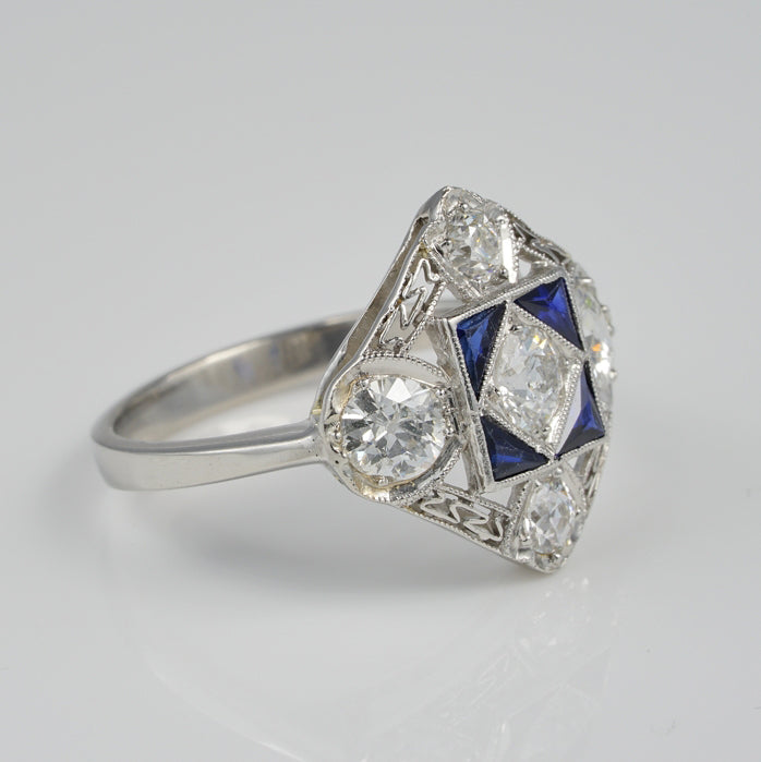 Art Deco 1.5ct Diamond and Sapphire Dress Ring in Platinum