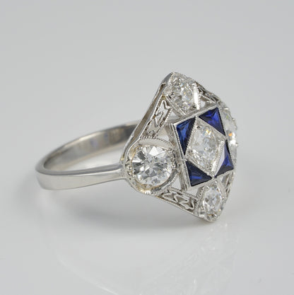 Art Deco 1.5ct Diamond and Sapphire Dress Ring in Platinum