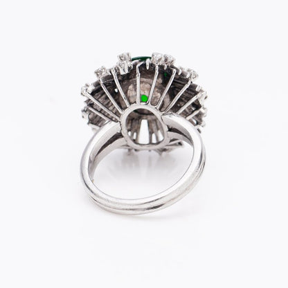 Vintage Certified 3.60ct Natural Jadeite Jade and Diamond Starburst Cluster Ring in 14ct White Gold, Circa 1950s