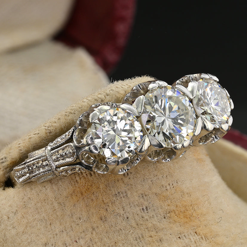 Art Deco 1.97ct Three Stone Diamond Engagement Ring in Platinum