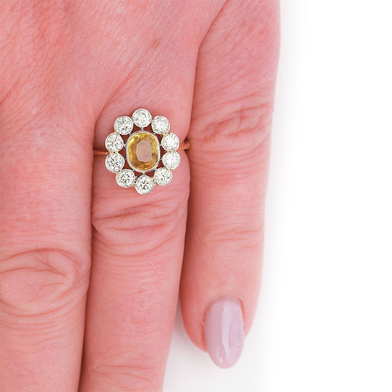 0.97ct Yellow Sapphire and Diamond Floral Cluster Ring