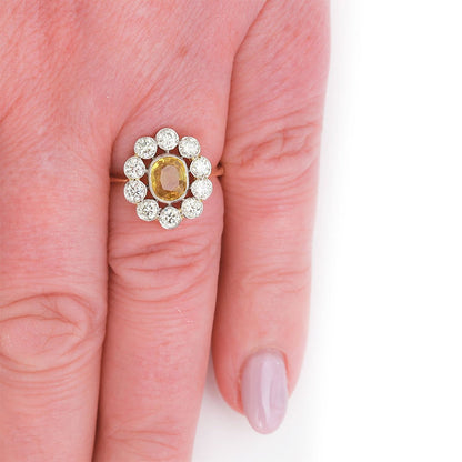 0.97ct Yellow Sapphire and Diamond Floral Cluster Ring