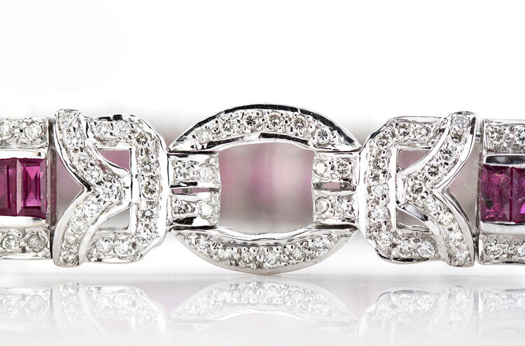 Vintage 2.4ct Baguette Cut Ruby and Diamond Bracelet, 18ct White Gold