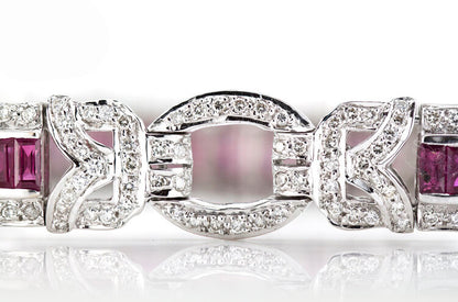 Vintage 2.4ct Baguette Cut Ruby and Diamond Bracelet, 18ct White Gold