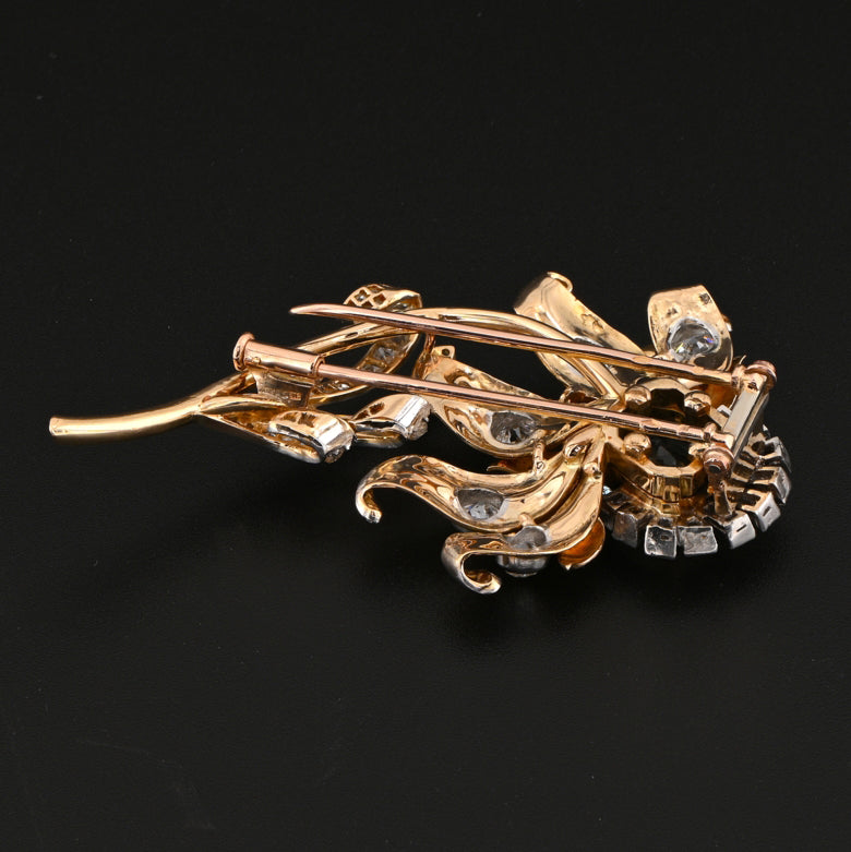 Vintage Retro 4.20ct Aquamarine Diamond Gold Platinum Floral Spray Brooch