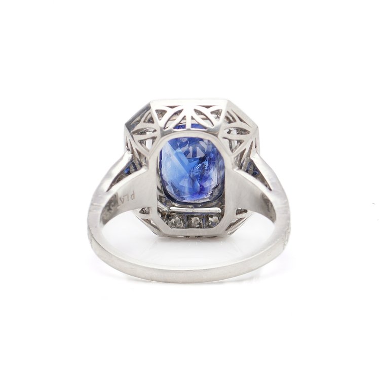 5.10ct Sapphire and Diamond Cluster Ring in Platinum