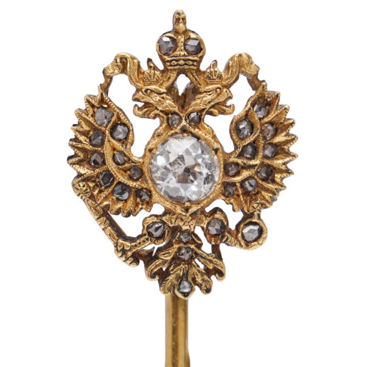 Antique Russian Faberge Workmaster Helenius Gold Pin with Old Cut Diamond