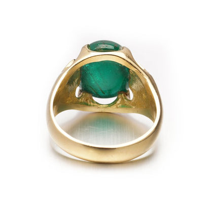 Certified 7.50ct Domed Cabochon Zambian Emerald Ring in 18ct Yellow Gold