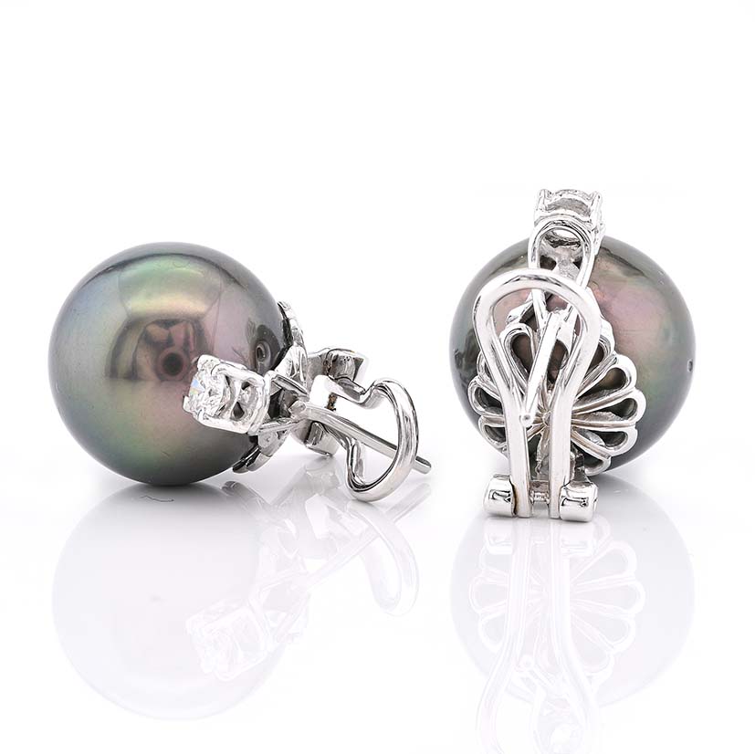 Black Tahitian Pearl and Diamond Earrings