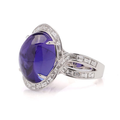 16ct Cabochon Tanzanite and Baguette Diamond Cluster Ring
