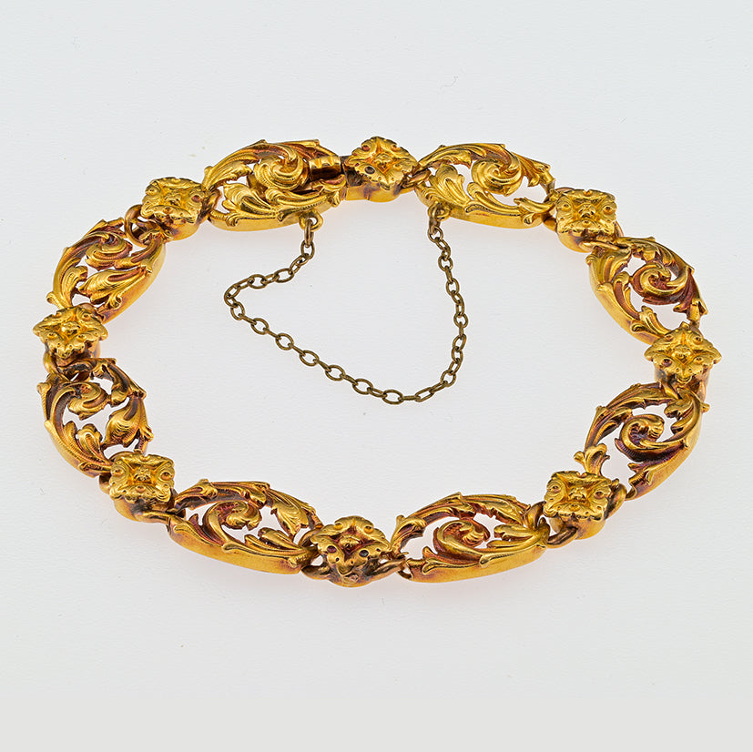 Art Nouveau French Carved 18ct Yellow Gold Bracelet